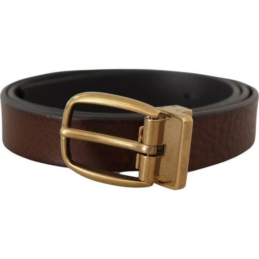 Dolce & Gabbana Elegant Brown Leather Belt with Logo Buckle brown-leather-classic-vintage-metal-buckle-belt