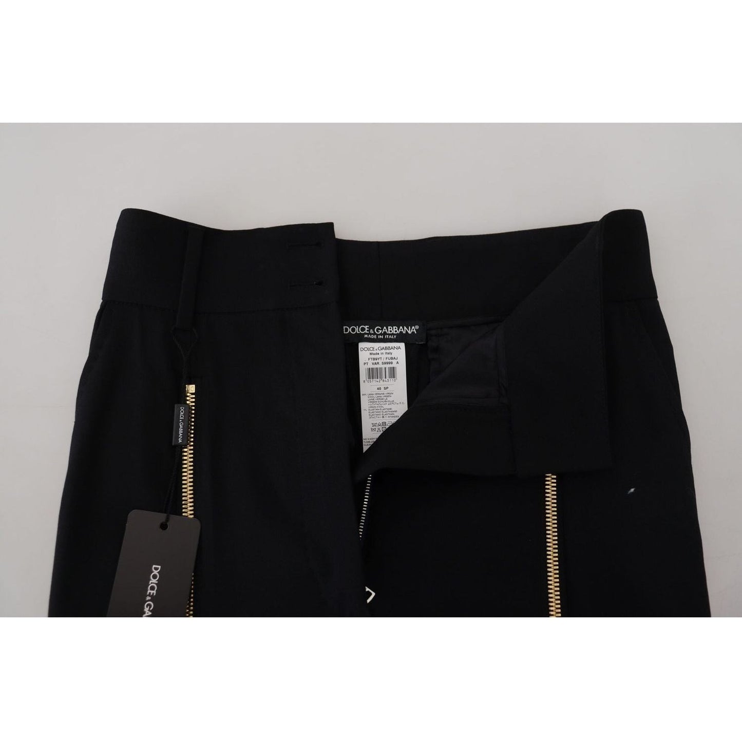Dolce & Gabbana Elegant High Waist Tapered Wool Pants black-wool-high-waist-tapered-pants