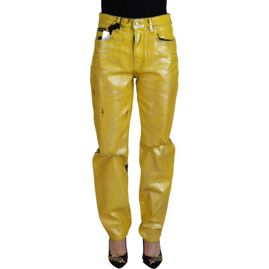 Dolce & Gabbana Chic High Waist Straight Jeans in Vibrant Yellow yellow-leopard-cotton-straight-denim-jeans