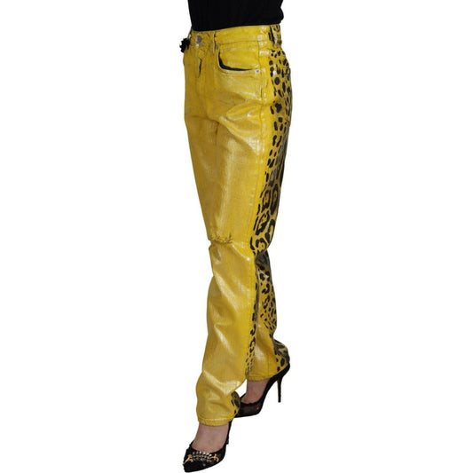 Dolce & Gabbana Chic High Waist Straight Jeans in Vibrant Yellow yellow-leopard-cotton-straight-denim-jeans