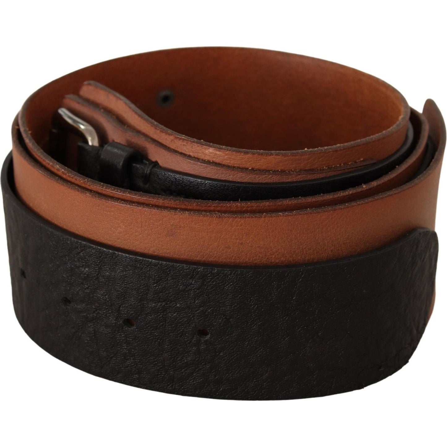 Costume National Elegant Dual-Tone Leather Fashion Belt WOMAN BELTS black-brown-leather-silver-buckle