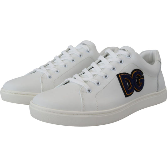 Dolce & Gabbana Elegant White Leather Men's Sneakers white-leather-dg-logo-casual-sneakers-shoes