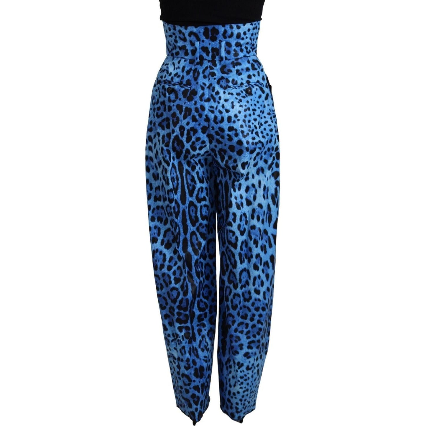 Dolce & Gabbana Elegant High Waist Straight Pants blue-leopard-print-high-waist-pants