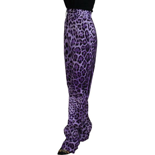 Dolce & Gabbana Elegant High Waist Straight Purple Pants purple-leopard-print-high-waist-pants