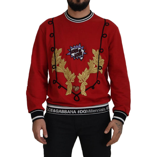 Dolce & Gabbana Dazzling Sequined Red Pullover Sweater red-sequined-love-cotton-pullover-sweater IMG_7384-scaled-7cacae20-feb.jpg