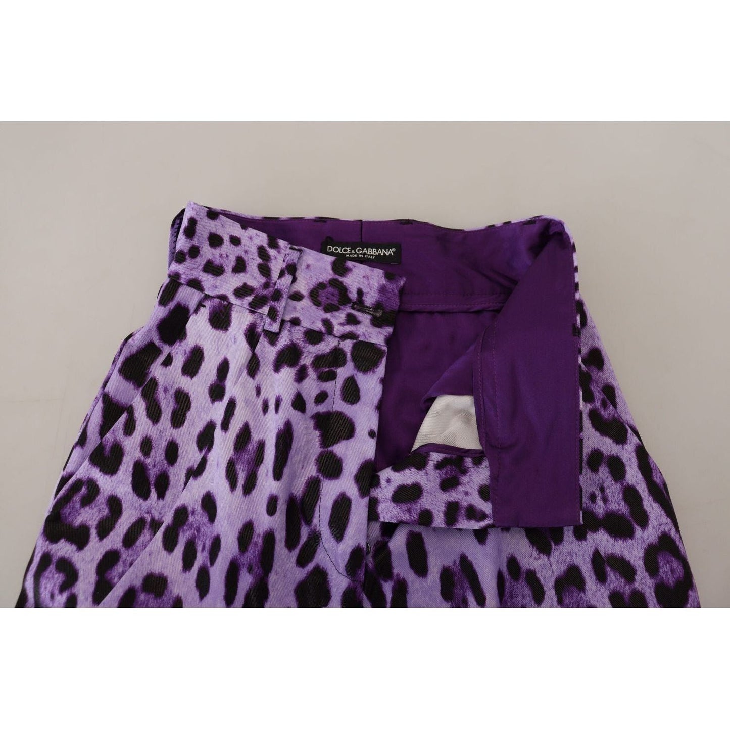 Dolce & Gabbana Elegant High Waist Straight Purple Pants purple-leopard-print-high-waist-pants