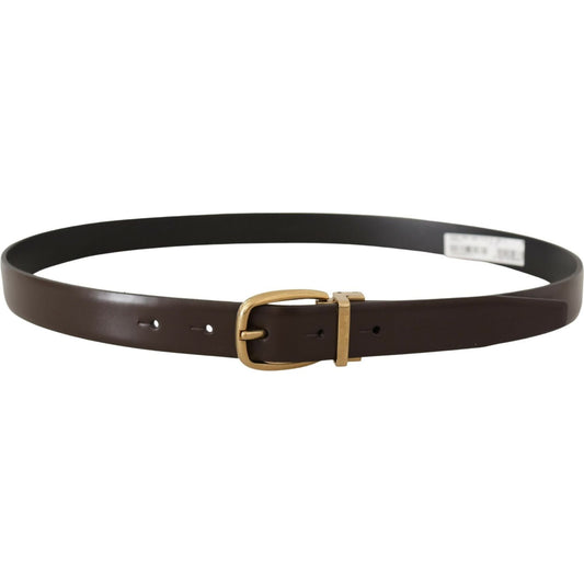 Dolce & Gabbana Elegant Dark Brown Leather Belt brown-calf-leather-gold-tone-metal-buckle-belt-1