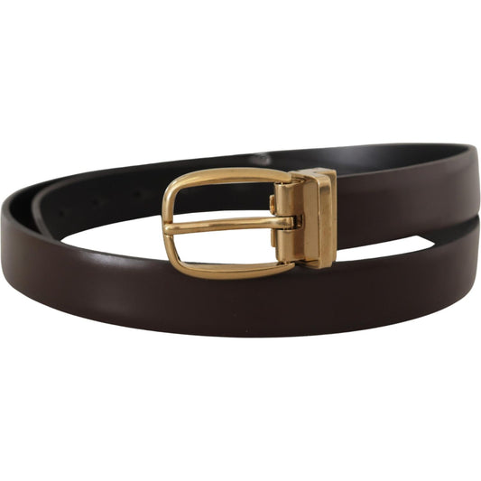 Dolce & Gabbana Elegant Dark Brown Leather Belt brown-calf-leather-gold-tone-metal-buckle-belt-1