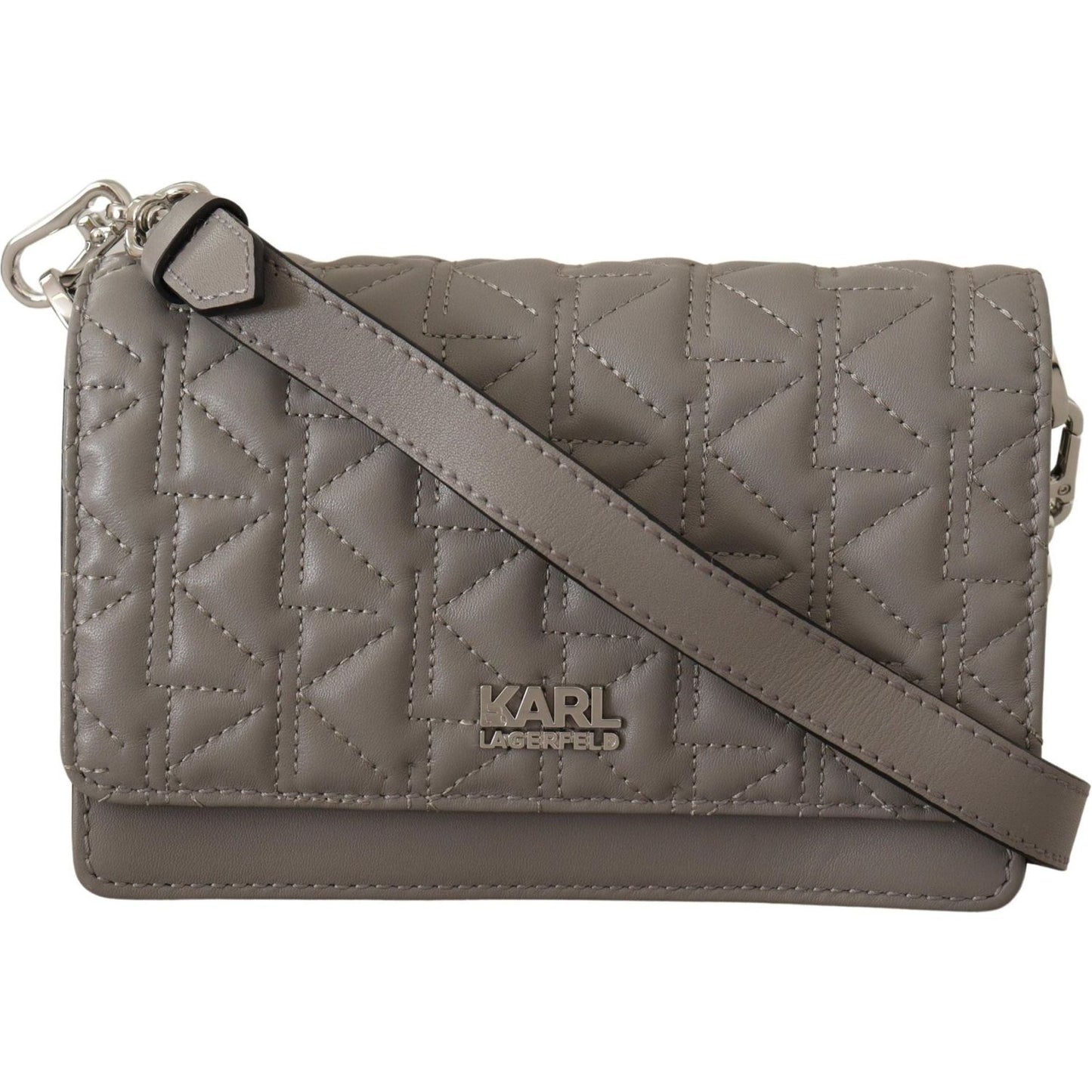 Karl Lagerfeld Elegant Grey Leather Crossbody Bag light-grey-leather-crossbody-bag