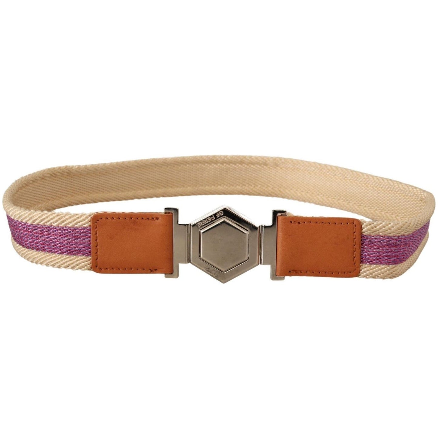 GF Ferre Elegant Multicolor Leather Fashion Belt WOMAN BELTS multicolor-leather-silver-hexagon-logo-buckle-belt