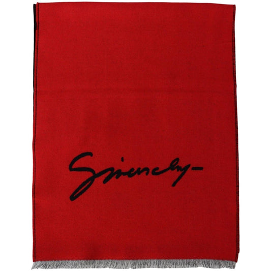 Givenchy Elegant Red Wool Blend Unisex Scarf Wool Wrap Shawl Scarf red-black-wool-unisex-winter-warm-scarf-wrap-shawl