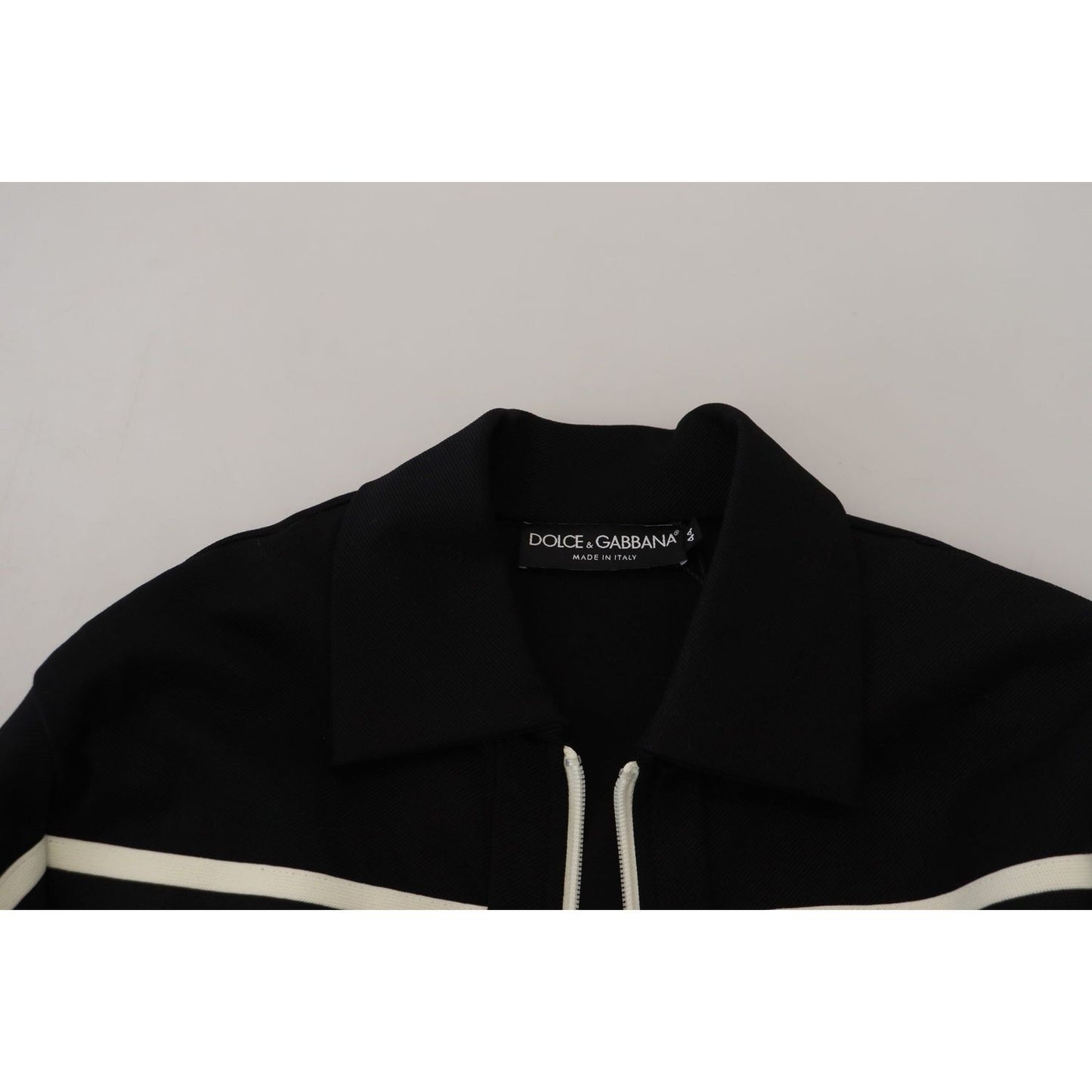Dolce & Gabbana Elegant Full Zip Black and White Sweater black-nylon-full-zip-cardigan-logo-sweater