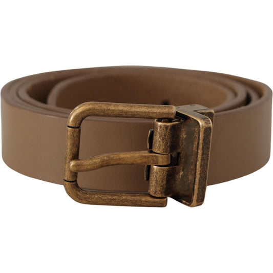 Dolce & Gabbana Elegant Brown Leather Belt with Brass Tone Buckle brown-solid-leather-brass-buckle-classic-belt