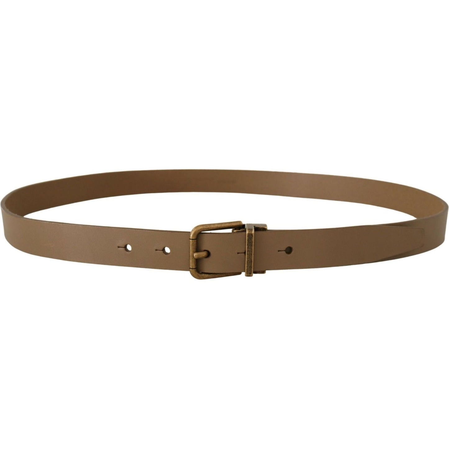 Dolce & Gabbana Elegant Brown Leather Belt with Brass Tone Buckle brown-solid-leather-brass-buckle-classic-belt