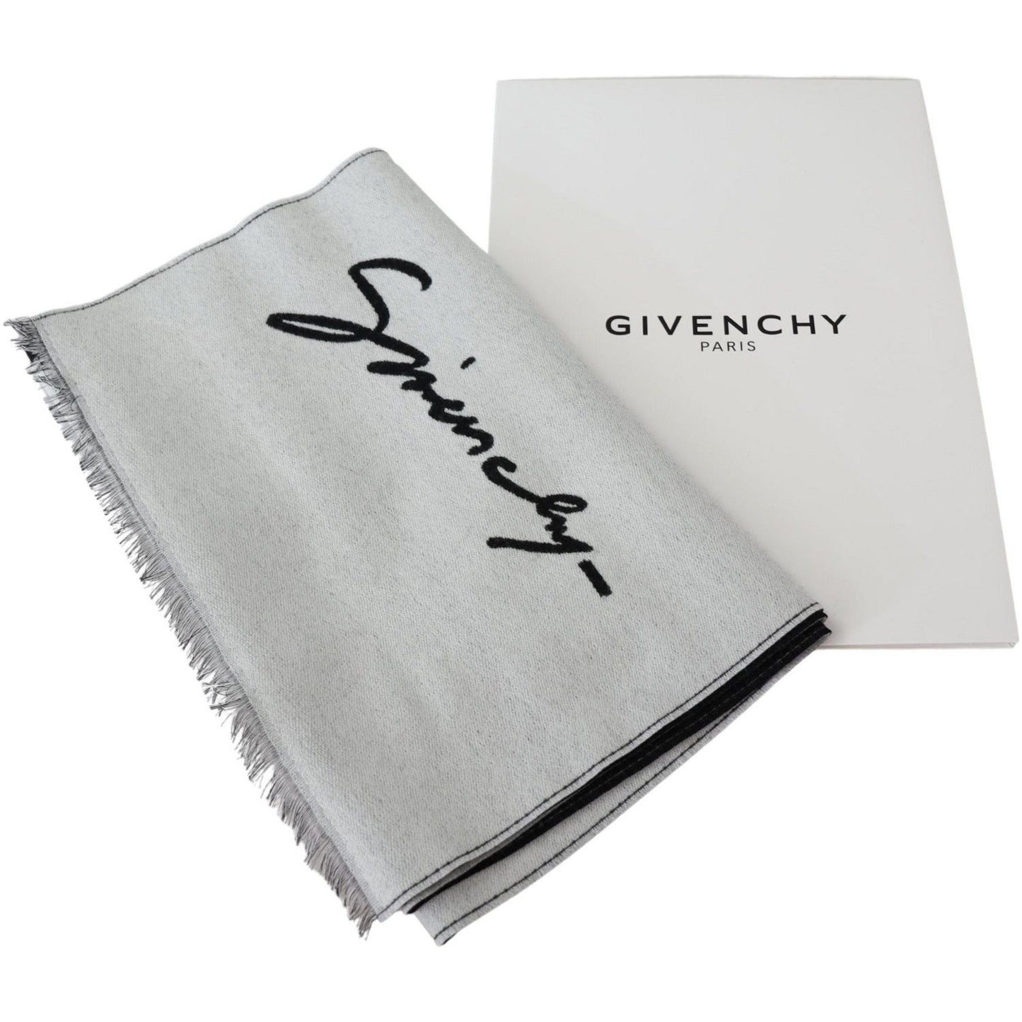 Givenchy Elegant Monochrome Wool-Silk Blend Scarf Wool Wrap Shawls black-white-wool-unisex-winter-warm-scarf-wrap-shawl