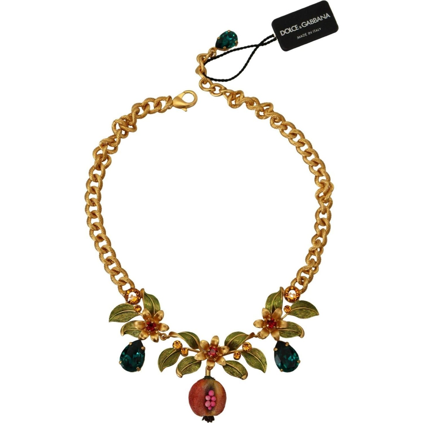 Dolce & Gabbana Elegant Floral Fruit Motif Gold Necklace gold-brass-crystal-logo-fruit-floral-statement-necklace IMG_7475-scaled-65ccb465-aa7.jpg
