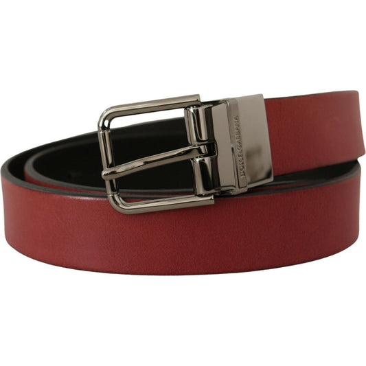 Dolce & Gabbana Elegant Maroon Leather Belt with Silver Tone Buckle maroon-solid-leather-silver-metal-logo-buckle-belt