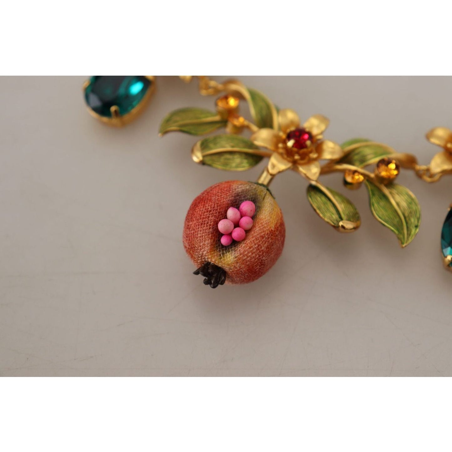 Dolce & Gabbana Elegant Floral Fruit Motif Gold Necklace gold-brass-crystal-logo-fruit-floral-statement-necklace IMG_7476-scaled-00d89218-c45.jpg