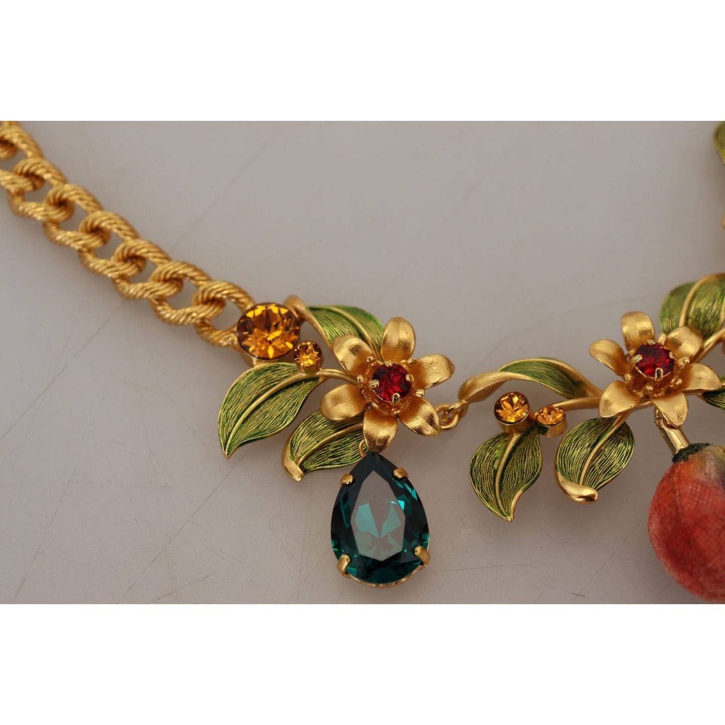Dolce & Gabbana Elegant Floral Fruit Motif Gold Necklace gold-brass-crystal-logo-fruit-floral-statement-necklace IMG_7477-scaled-84d7ad78-c0b.jpg