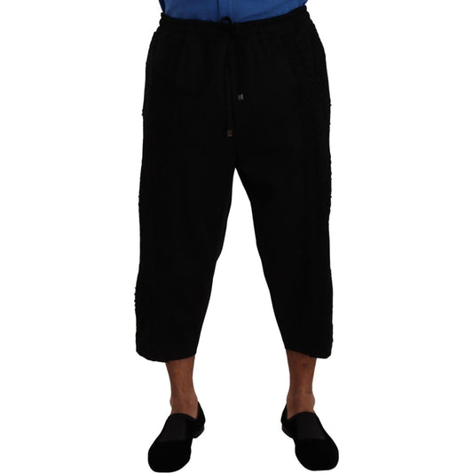 Dolce & Gabbana Elegant Black Cropped Torero Pants black-cotton-torero-sweatpants-shorts-pants