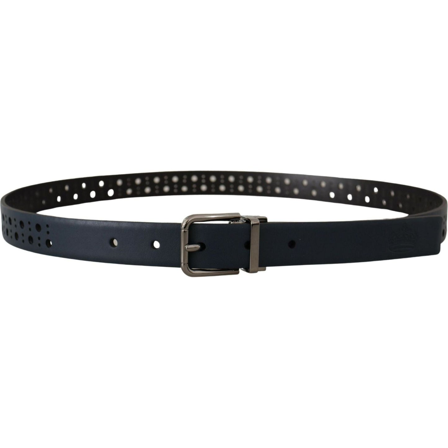 Dolce & Gabbana Elegant Navy Blue Leather Belt navy-blue-perforated-leather-skinny-metal-buckle-belt