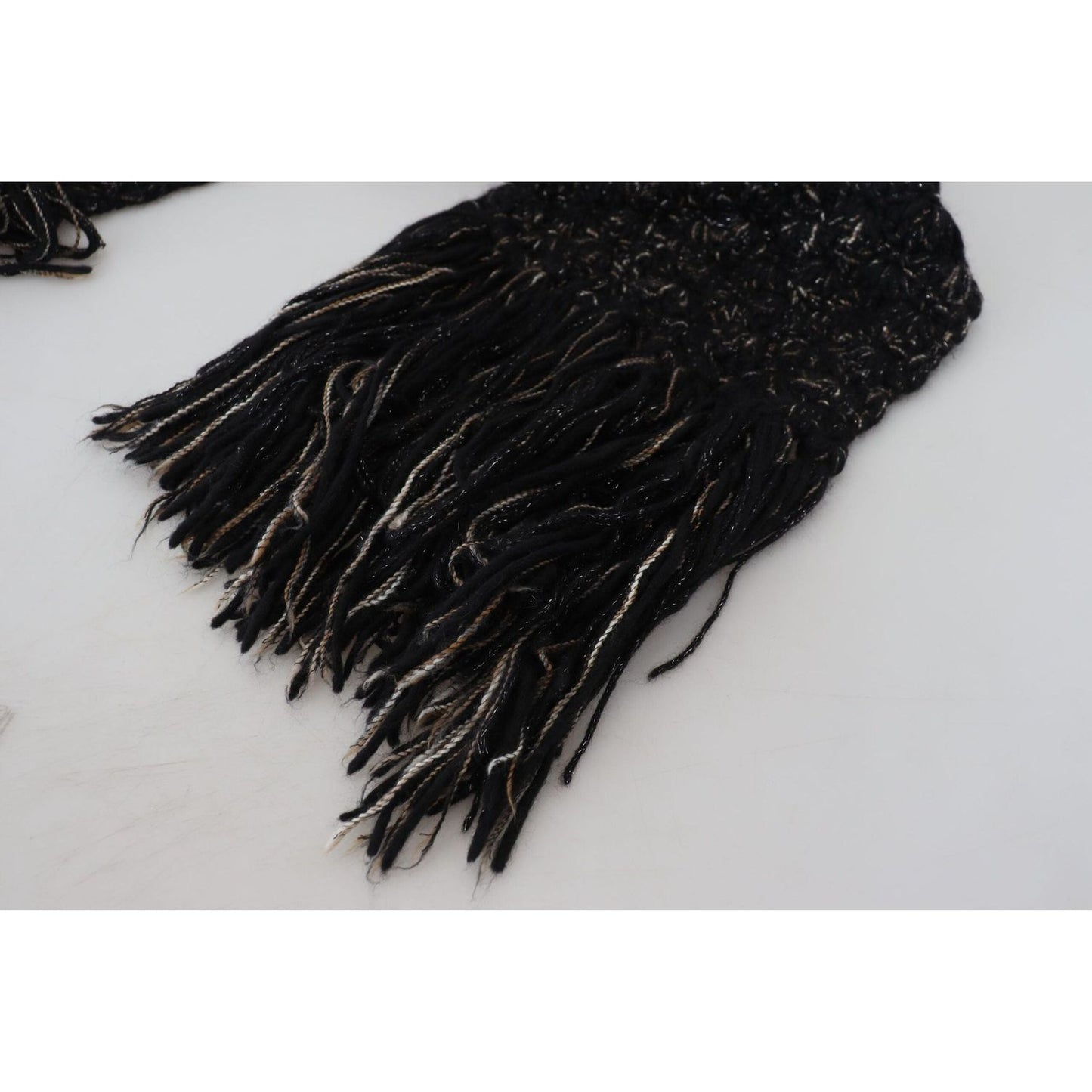 Dolce & Gabbana Elegant Virgin Wool Blend Black Scarf black-wool-knitted-wrap-foulard-fringe-scarf