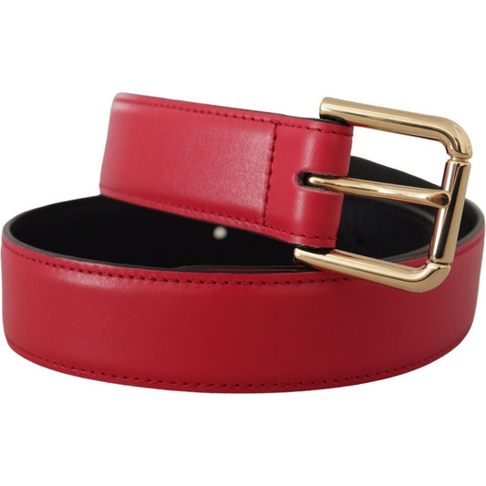 Dolce & Gabbana Elegant Red Leather Belt with Gold-Tone Buckle red-calf-leather-gold-tone-logo-metal-buckle-belt