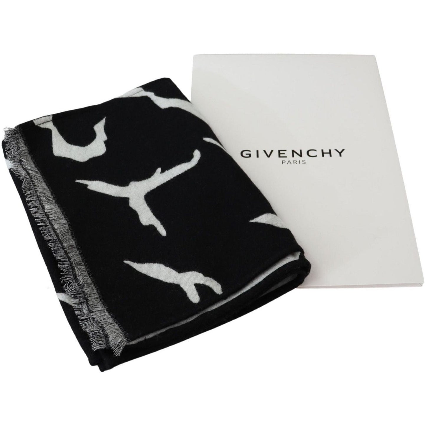 Givenchy Elegant Unisex Wool-Silk Scarf in Black & White Wool Wrap Shawls black-white-wool-unisex-winter-warm-scarf-wrap-shawl-1