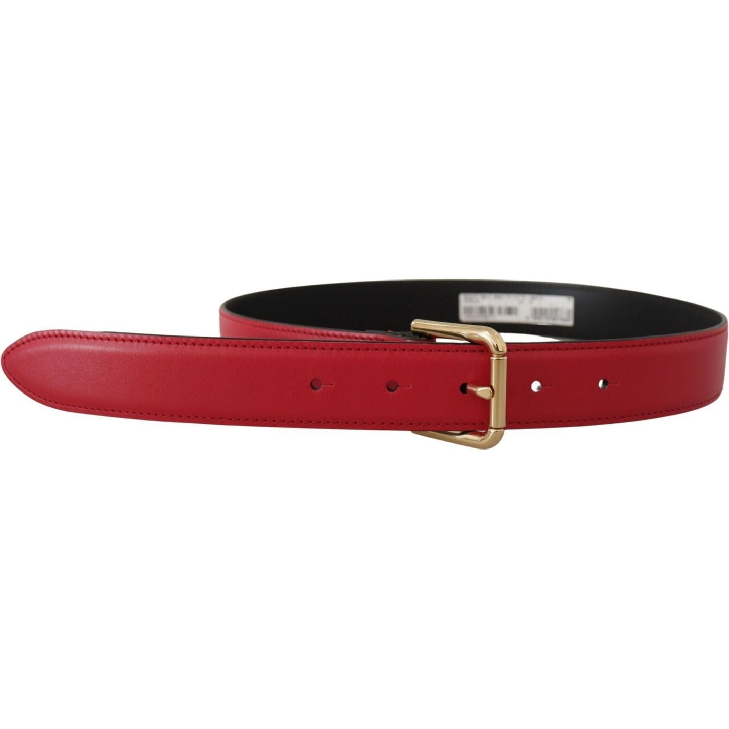 Dolce & Gabbana Elegant Red Leather Belt with Gold-Tone Buckle red-calf-leather-gold-tone-logo-metal-buckle-belt