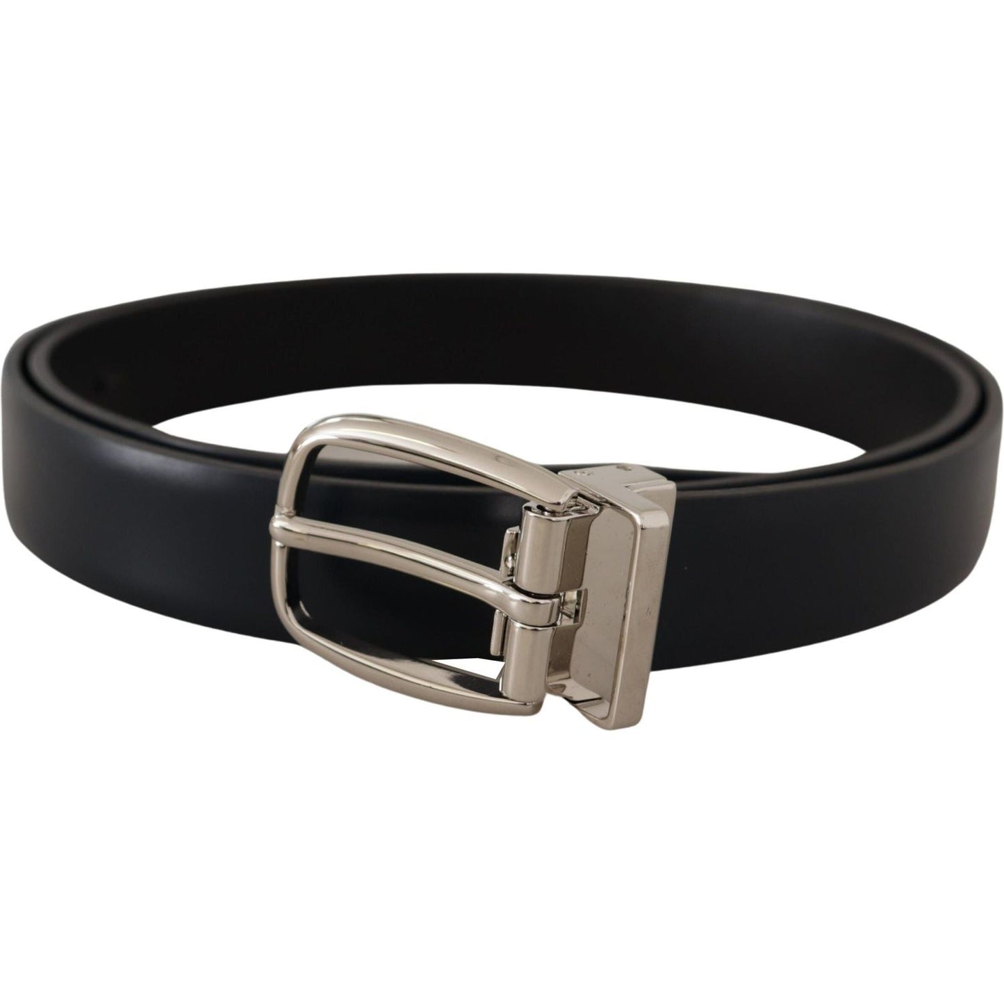 Dolce & Gabbana Elegant Black Leather Belt with Silver Buckle black-leather-formal-silver-metal-buckle-belt