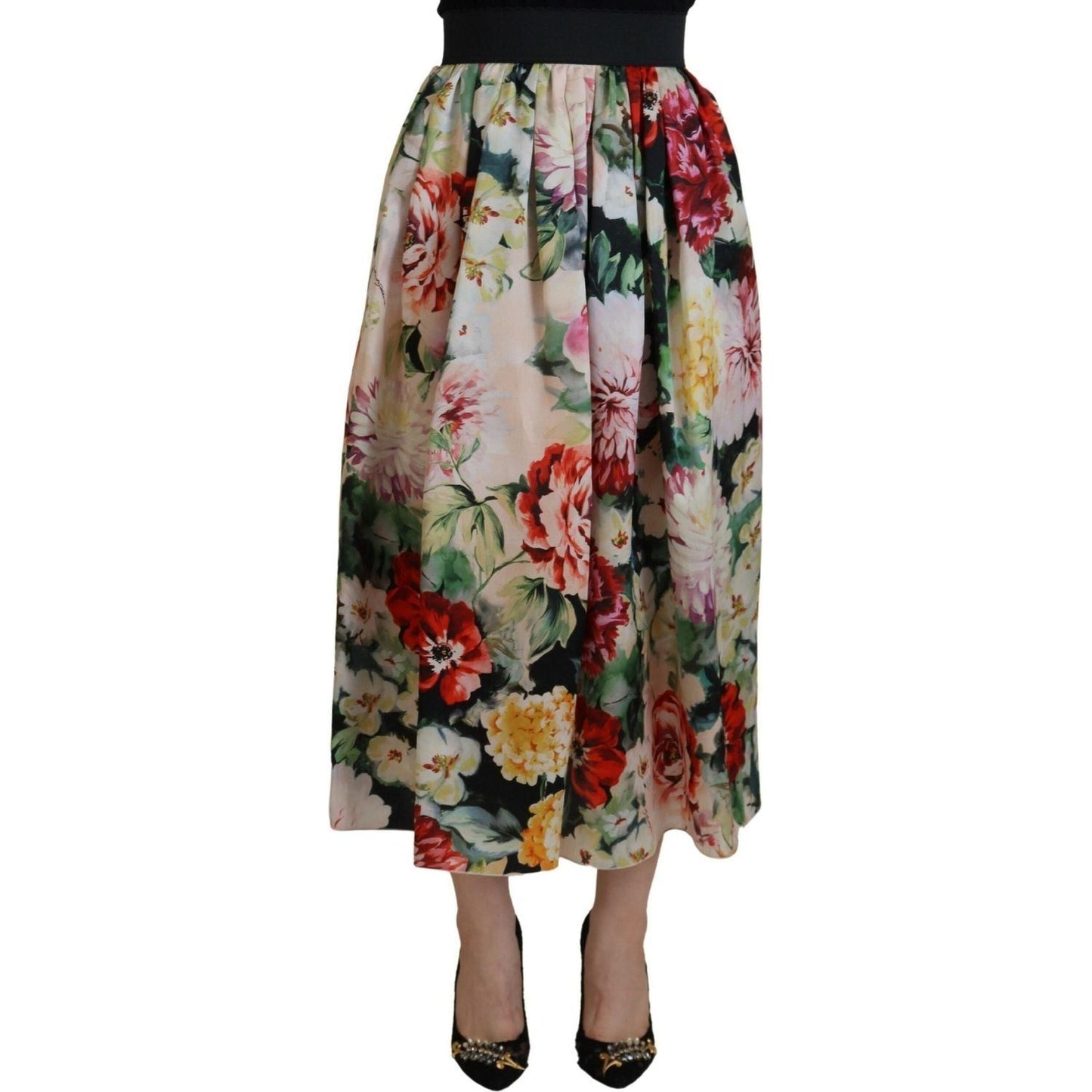 Dolce & Gabbana Exquisite High Waist Floral Silk Skirt multicolor-floral-silk-high-waist-aline-skirt