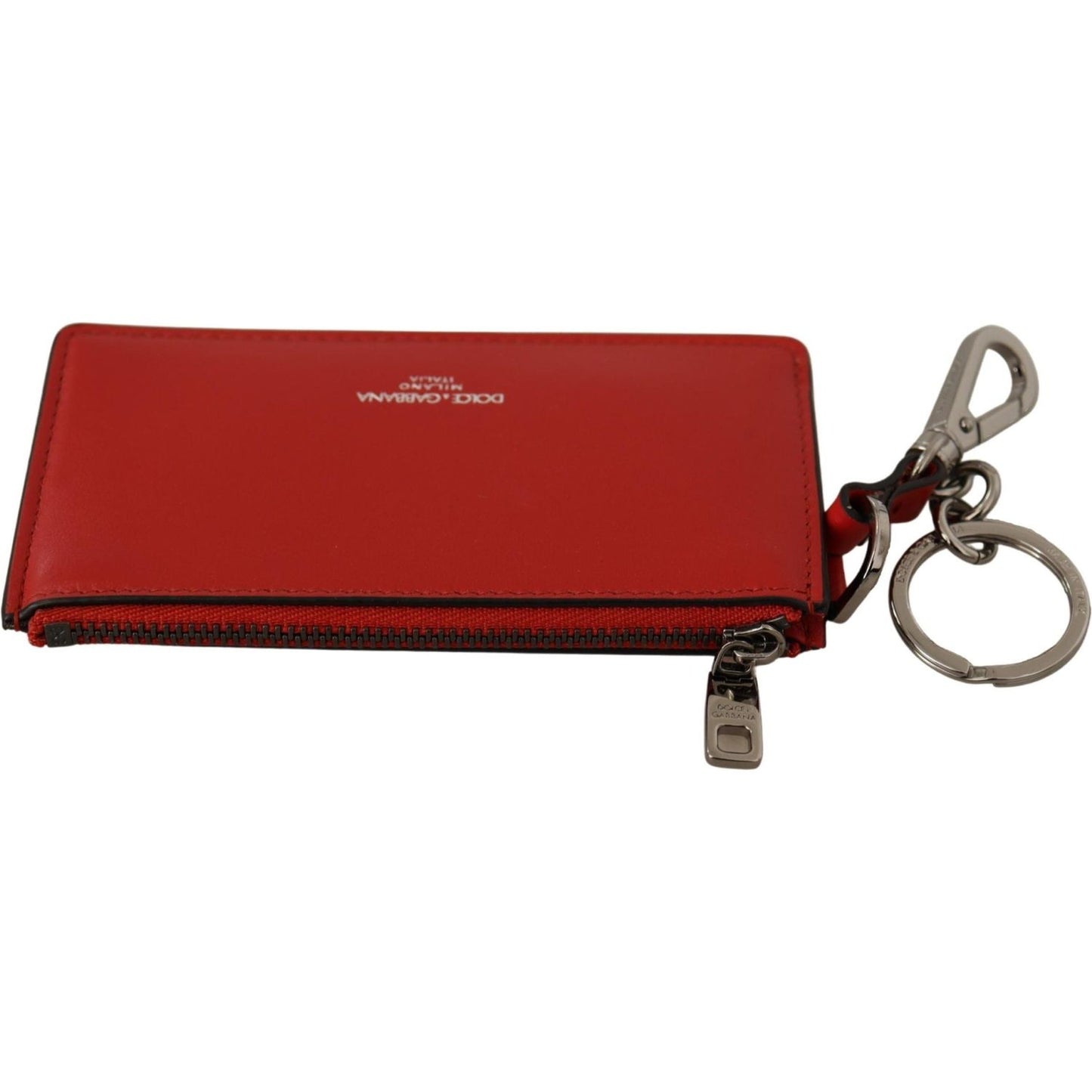 Dolce & Gabbana Elegant Leather Keychain in Vibrant Red red-leather-purse-silver-tone-keychain