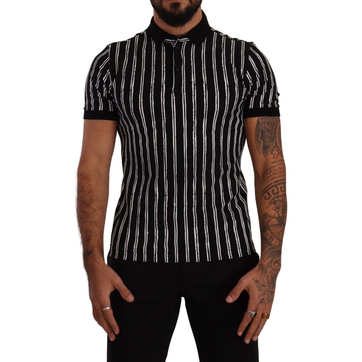 Dolce & Gabbana Elegant Striped Polo T-Shirt in Black black-white-striped-polo-short-sleeve-t-shirt