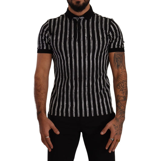 Dolce & Gabbana Elegant Striped Polo T-Shirt in Black black-white-striped-polo-short-sleeve-t-shirt