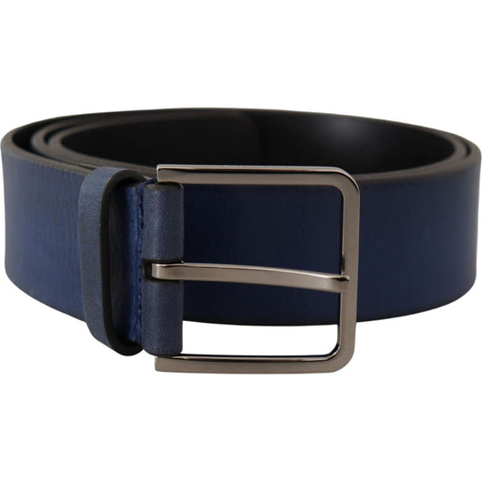 Dolce & Gabbana Elegant Blue Leather Belt with Silver Buckle blue-calf-leather-silver-metal-buckle-classic-belt-1