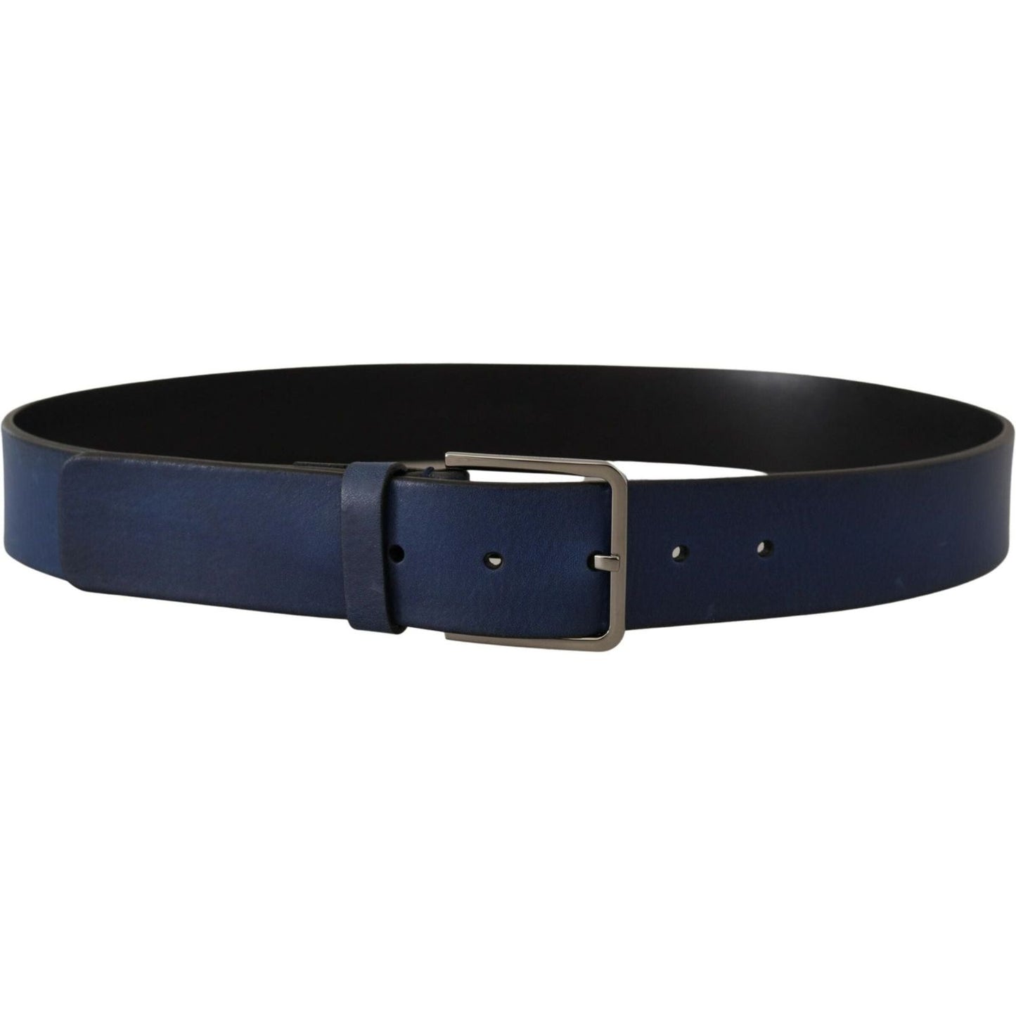 Dolce & Gabbana Elegant Blue Leather Belt with Silver Buckle blue-calf-leather-silver-metal-buckle-classic-belt-1