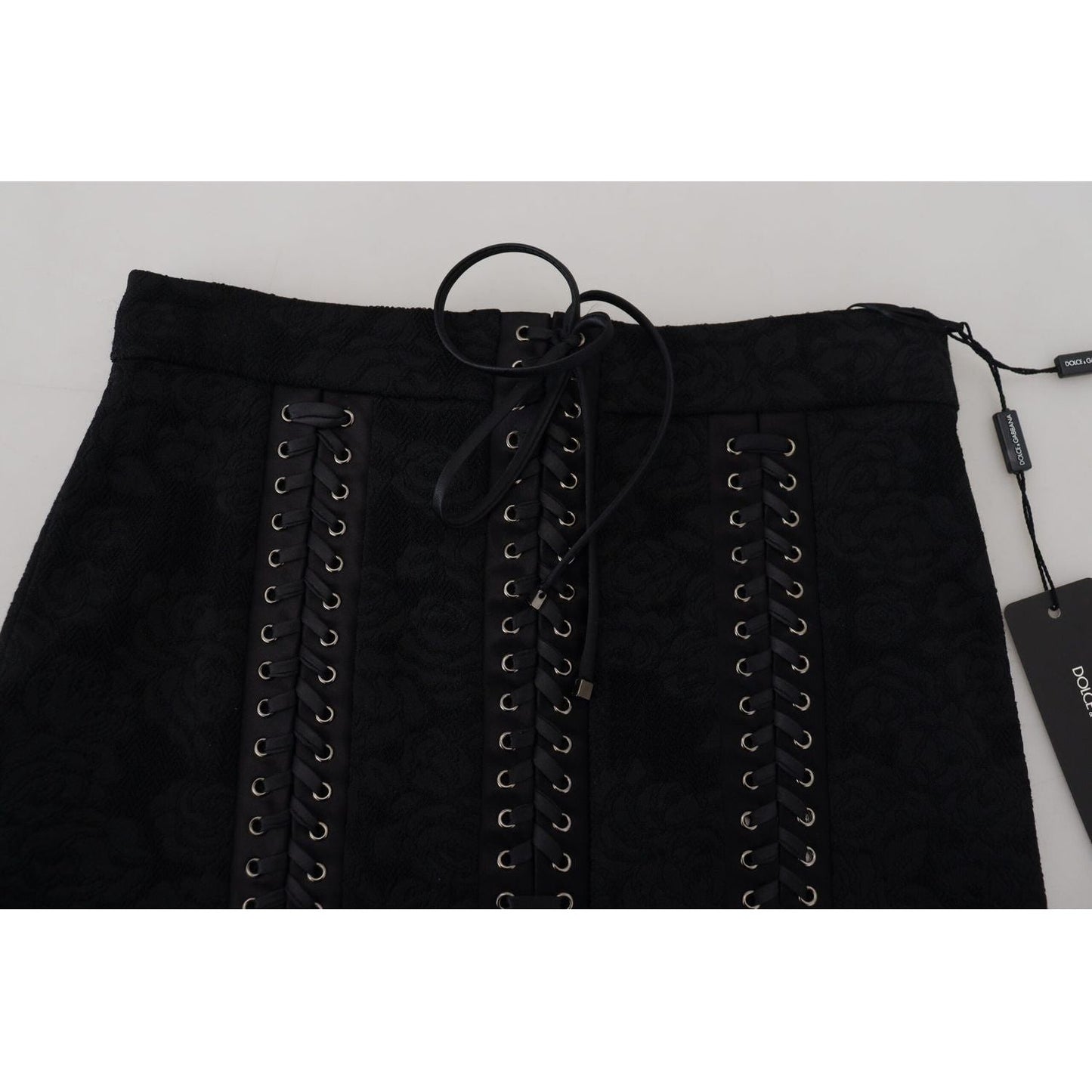 Dolce & Gabbana Elegant Black High-Waist Silk-Lined Skirt black-brocade-mini-above-knee-pencil-skirt