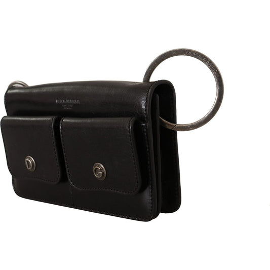 Dolce & Gabbana Elegant Mini Leather Wallet in Timeless Black black-leather-wristlet-mini-bag-card-bill-wallet