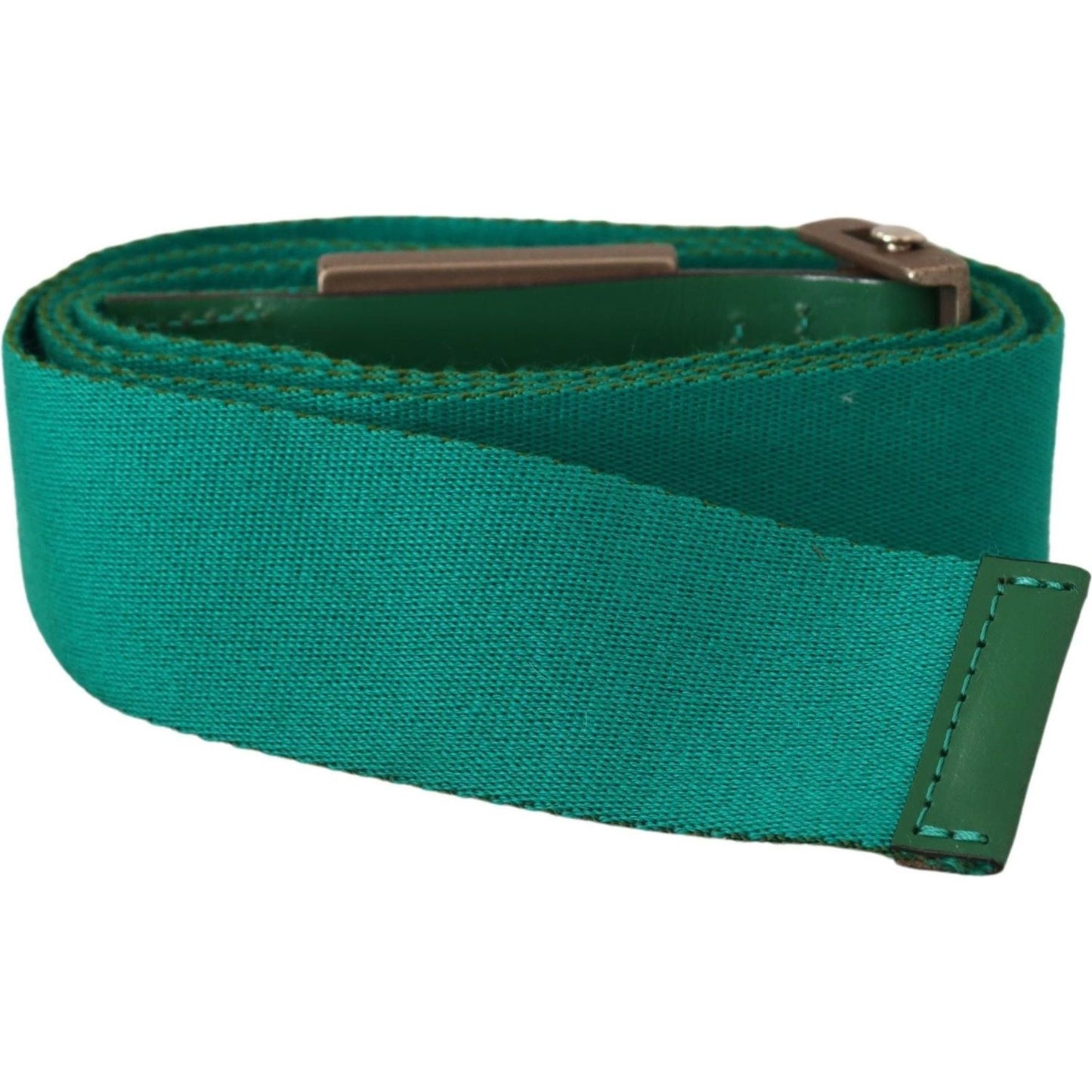 GF Ferre Elegant Green Adjustable Cotton Belt MAN BELTS green-cotton-silver-logo-metal-buckle-waist-belt