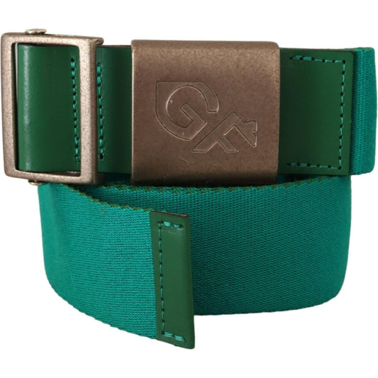 GF Ferre Elegant Green Adjustable Cotton Belt MAN BELTS green-cotton-silver-logo-metal-buckle-waist-belt