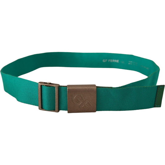 GF Ferre | Green Cotton Silver Logo Metal Buckle Waist Belt | McRichard Designer Brands