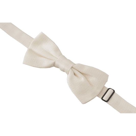 Dolce & Gabbana Elegant Off White Silk Bow Tie off-white-pattern-adjustable-neck-papillon-tie
