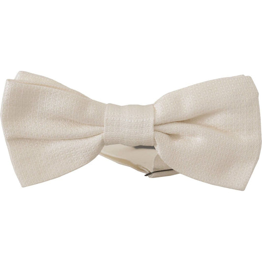 Dolce & Gabbana Elegant Off White Silk Bow Tie off-white-pattern-adjustable-neck-papillon-tie