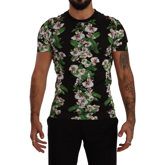 Dolce & Gabbana Elegant Floral Crewneck Tee for Men black-floral-print-crewneck-t-shirt