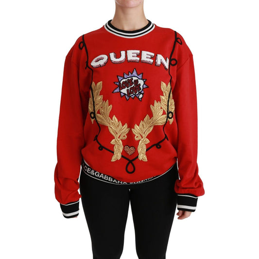 Dolce & Gabbana Radiant Red Sequined Crew Neck Sweater red-queen-sequined-love-pullover-sweater