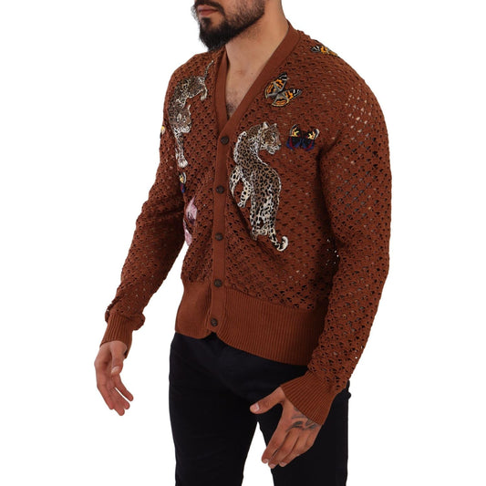 Dolce & Gabbana Refined Elegance Multicolor Embroidered Cardigan MAN SWEATERS brown-leopard-butterfly-cardigan-sweater