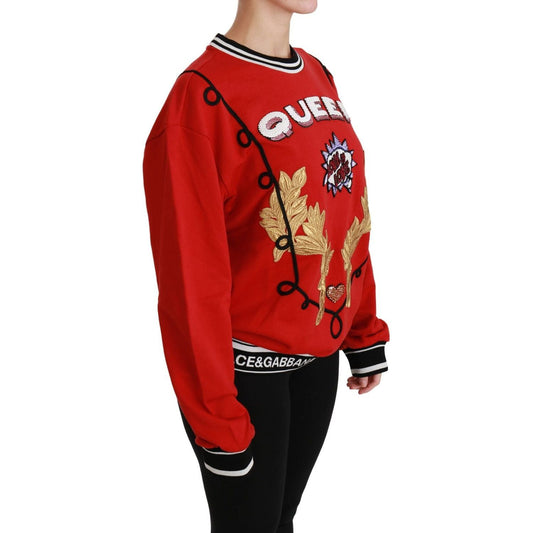 Dolce & Gabbana Radiant Red Sequined Crew Neck Sweater red-queen-sequined-love-pullover-sweater