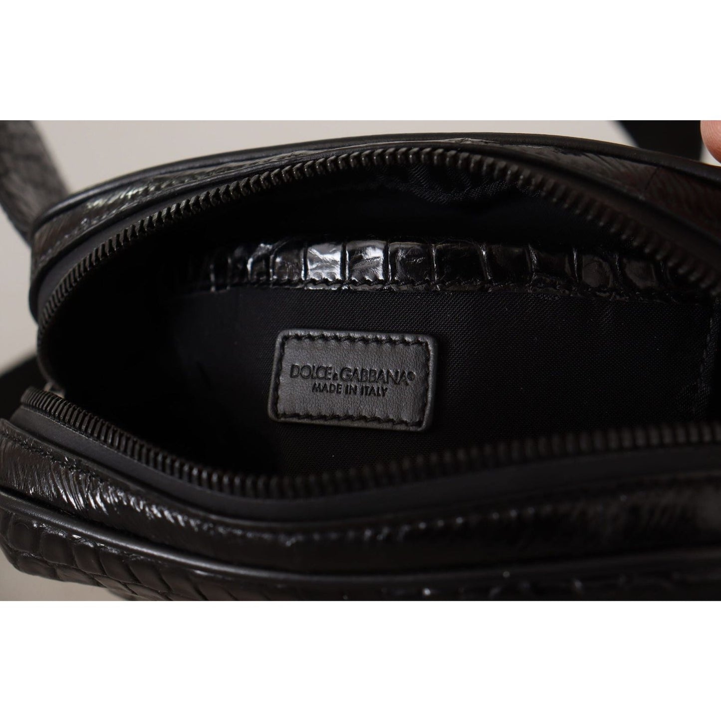 Dolce & Gabbana Elegant Caiman Leather Fanny Waist Pouch black-dg-logo-exotic-leather-fanny-pack-pouch-bag