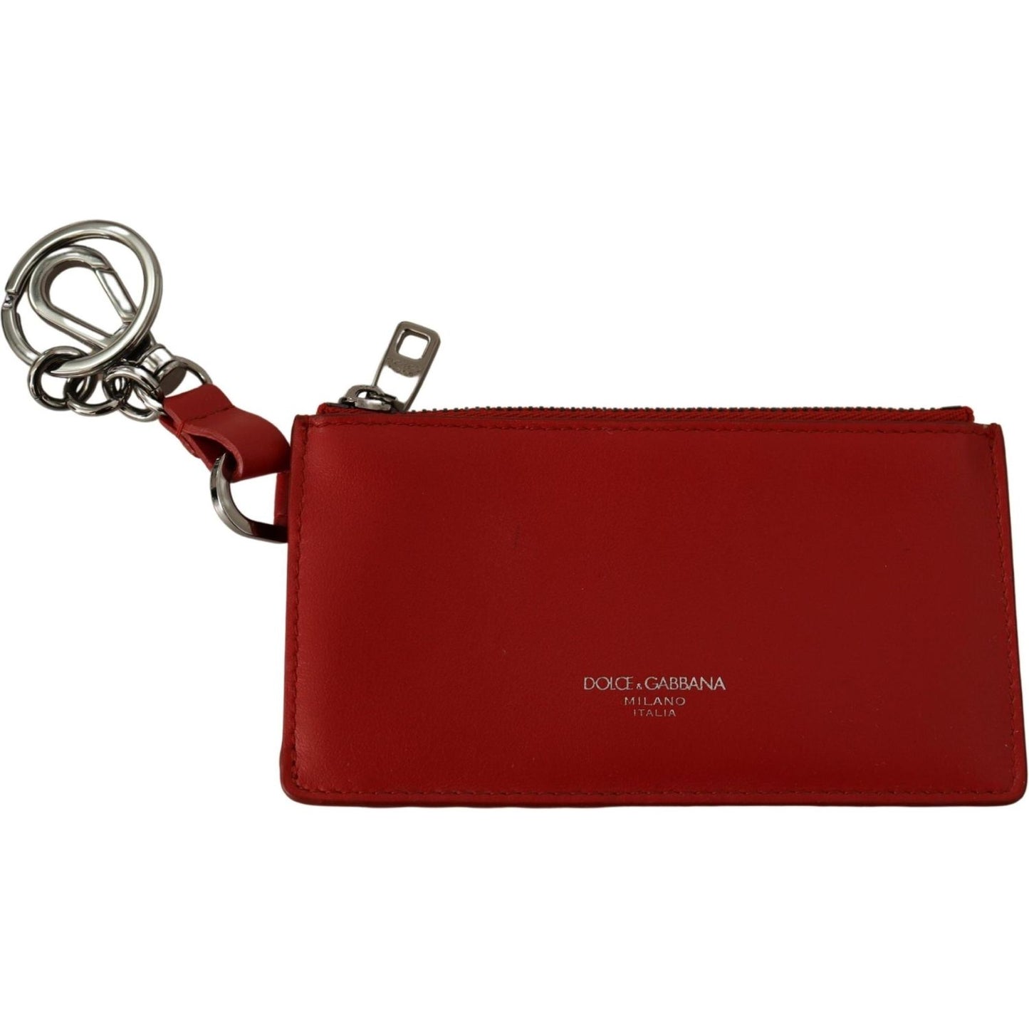 Dolce & Gabbana Elegant Leather Keychain in Vibrant Red red-leather-purse-silver-tone-keychain