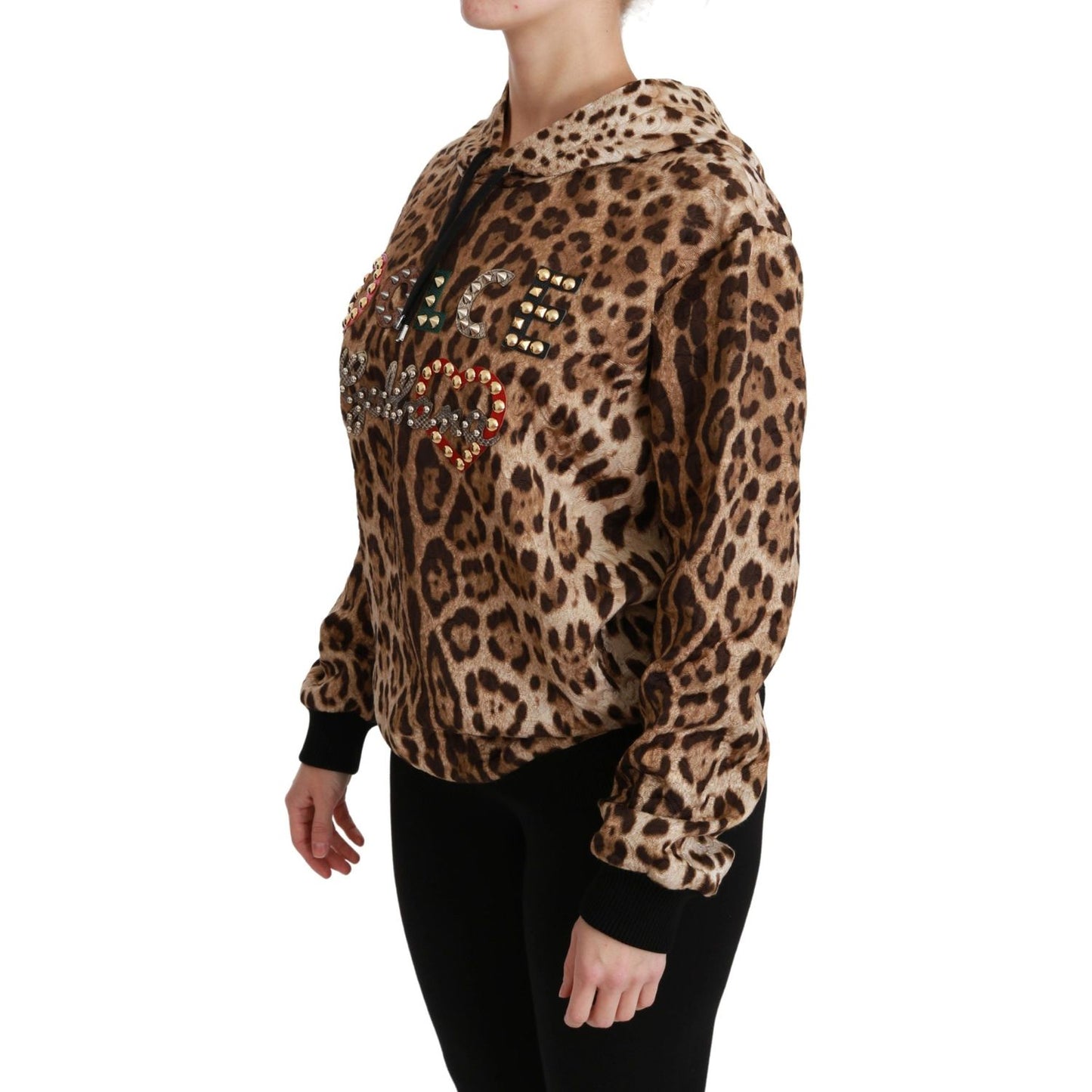 Dolce & Gabbana Elegant Leopard Print Hooded Sweater brown-hooded-studded-ayers-leopard-sweater